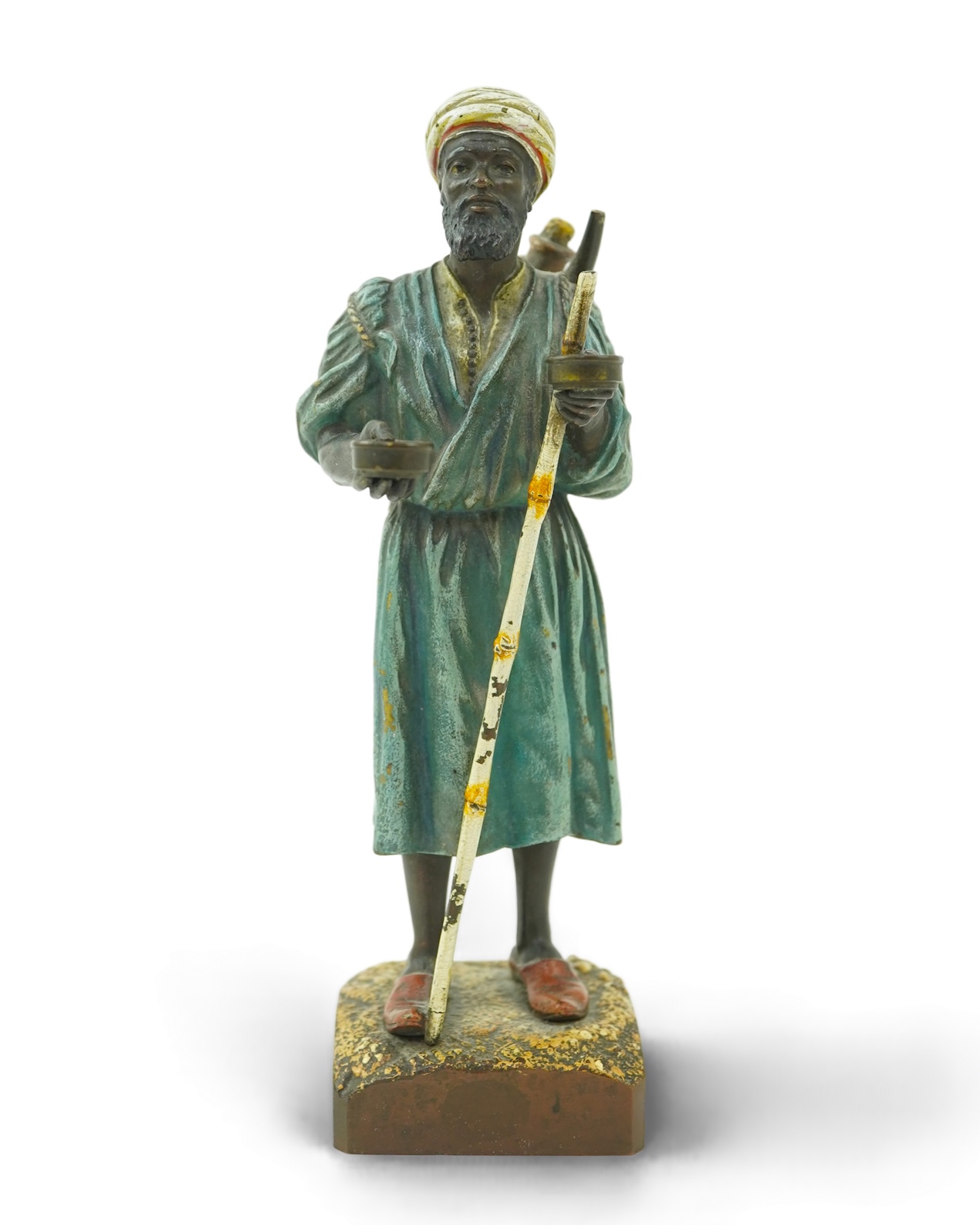 Franz Xavier Bergman (Austrian, 1861-1936). A Viennese cold painted bronze figure of a North African street vendor